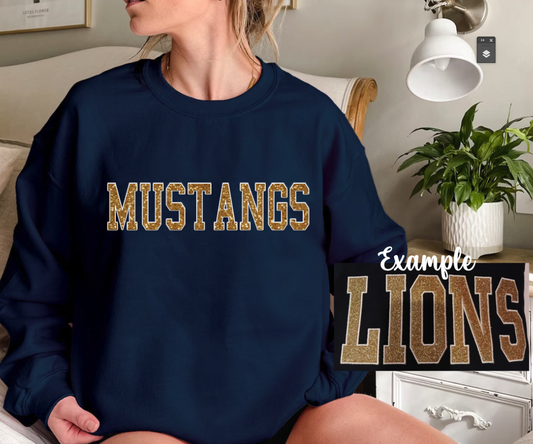 Embroidered Mustangs Crew Neck Sweatshirt