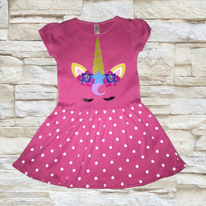 Unicorn Dress Unicorn Birthday outfit Pink Polka Dot Dress Unicorn Girls Costume unicorn dress Girls dress