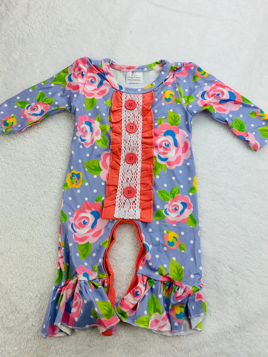 Purple Polka Dot flower 3m Romper LAST ONE!