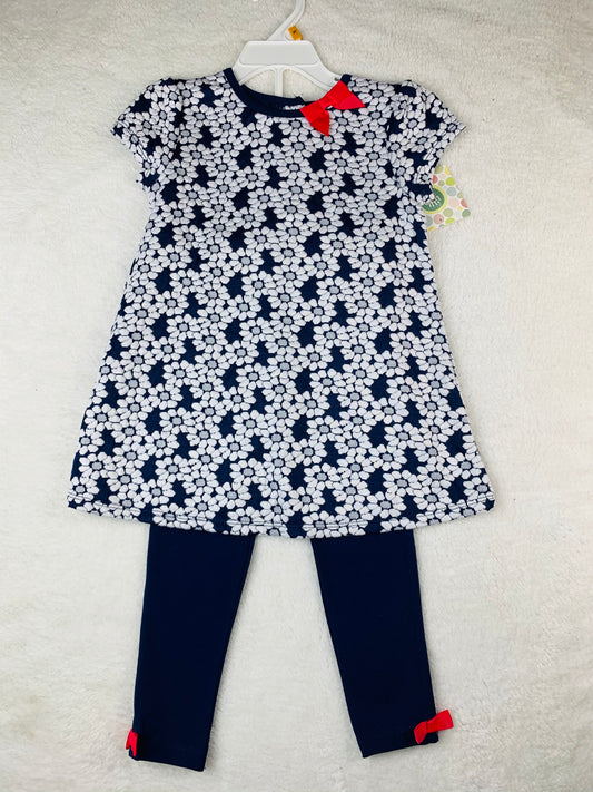 Little me navy/white flower dress w leggings