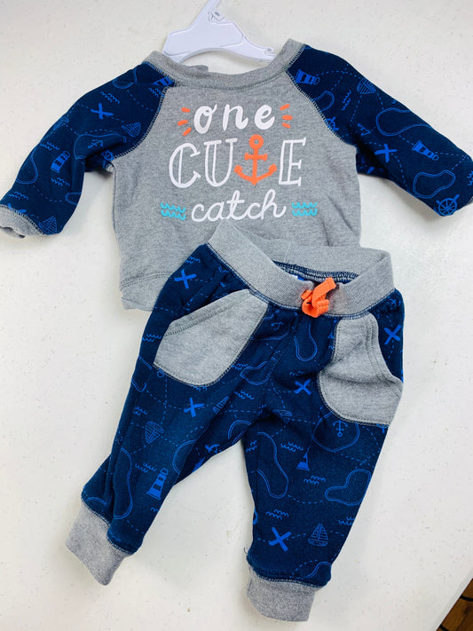 Resale sweatsuit “one cute catch” 3/6M 🧵