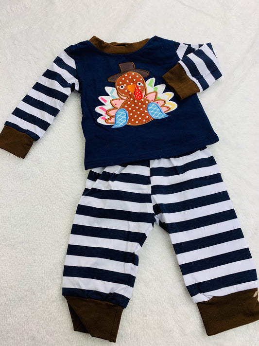 Navy Turkey Striped Applique Set